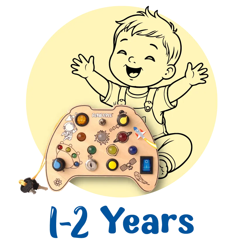 1–2 year old toddler playing with educational wooden toy