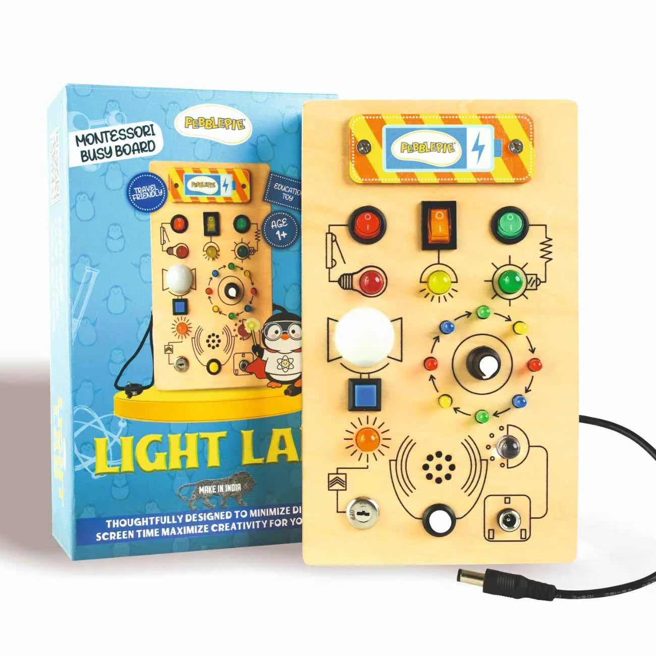 Light Lab Montessori busy board with retail packaging