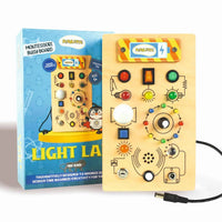 Light Lab Montessori busy board with retail packaging