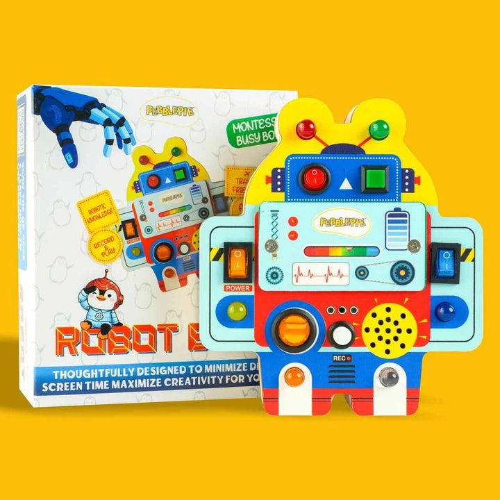 Montessori robot busy board toy with interactive switches