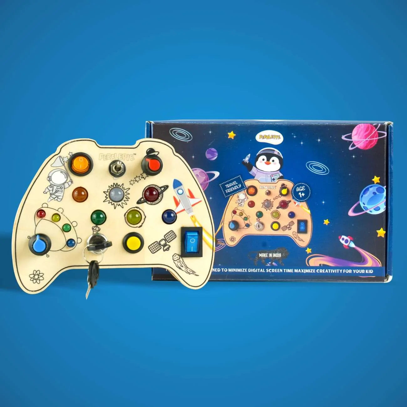 Wooden fidget pad for toddlers with switches and sensory buttons